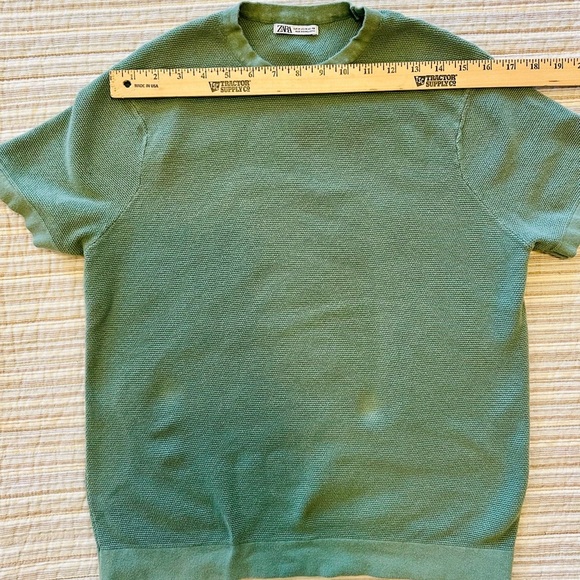 Zara Green Ridged Knit Short Sleeve Top, Size M - Picture 4 of 8